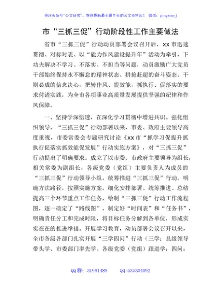 市“三抓三促”行动阶段性工作总结汇报2500字