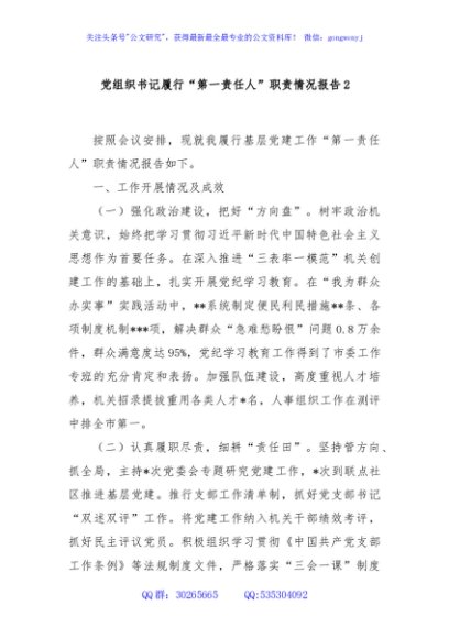 党组织书记履行“第一责任人”职责情况报告2