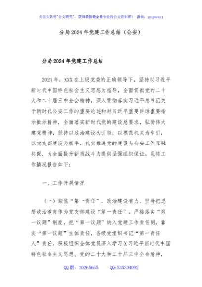 分局2024年党建工作总结（公安）