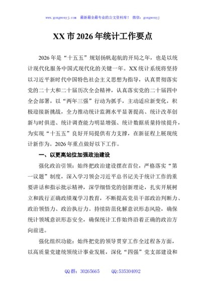 XX市2026年统计工作要点
