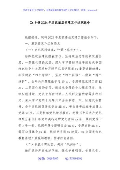 Xx乡镇2024年度抓基层党建工作述职报告