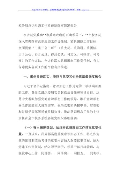税务局意识形态工作责任制落实情况报告