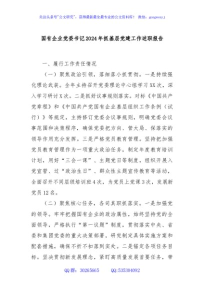 国有企业党委书记2024年抓基层党建工作述职报告