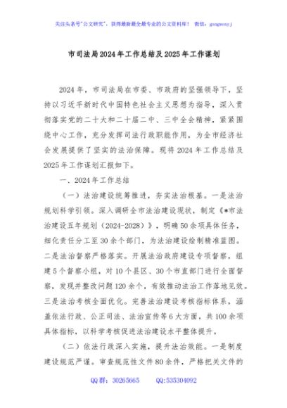 市司法局2024年工作总结及2025年工作谋划