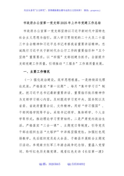 市政府办公室第一党支部2025年上半年党建工作总结