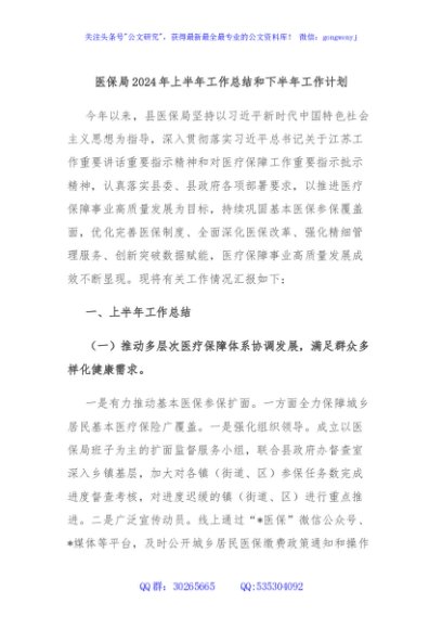 医保局2024年上半年工作总结和下半年工作计划