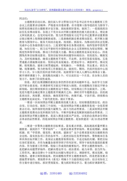 书记在主题教育推进会上的讲话