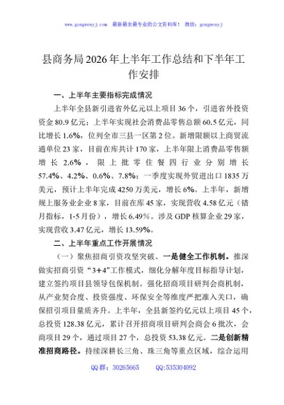 县商务局2026年上半年工作总结和下半年工作安排