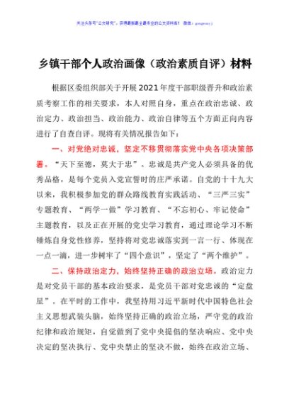 乡镇干部个人政治画像（政治素质自评类似）