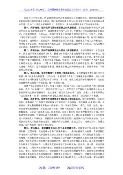 党委（党组）2023年上半年党建工作情况总结及下半年工作计划（6月）