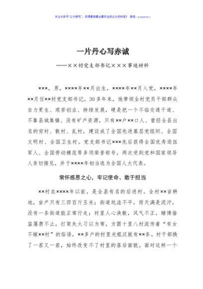 一片丹心写赤诚优秀党支部书记事迹材料