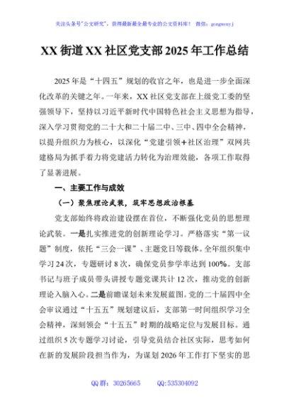 XX街道XX社区党支部2025年工作总结