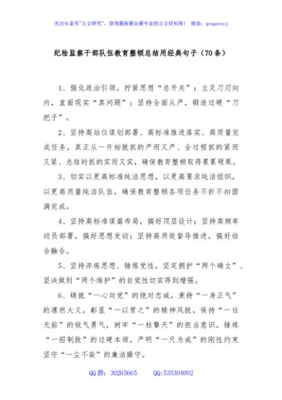 (70条)纪检监察干部队伍教育整顿总结用经典句子