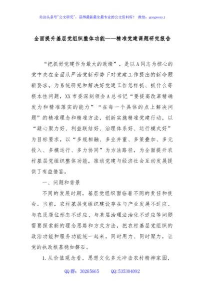 全面提升基层党组织整体功能——精准党建课题研究报告