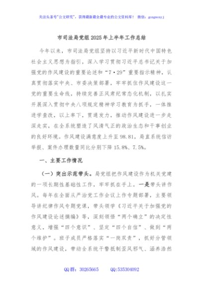 市司法局党组2025年上半年工作总结