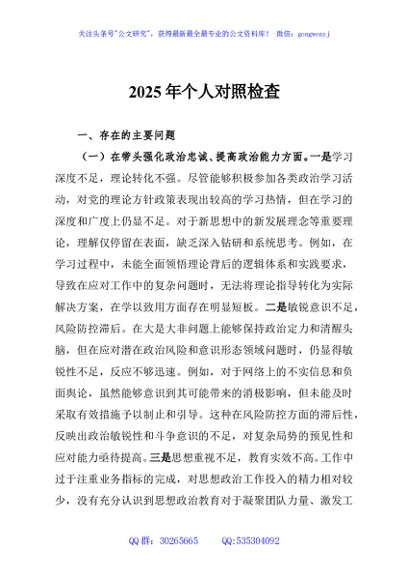 2025年个人对照检查