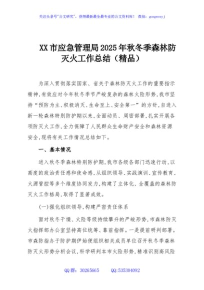 XX市应急管理局2025年秋冬季森林防灭火工作总结（精品）