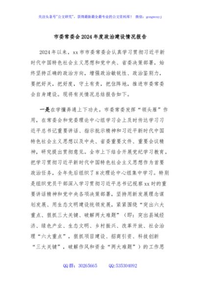 市委常委会2024年度政治建设情况报告