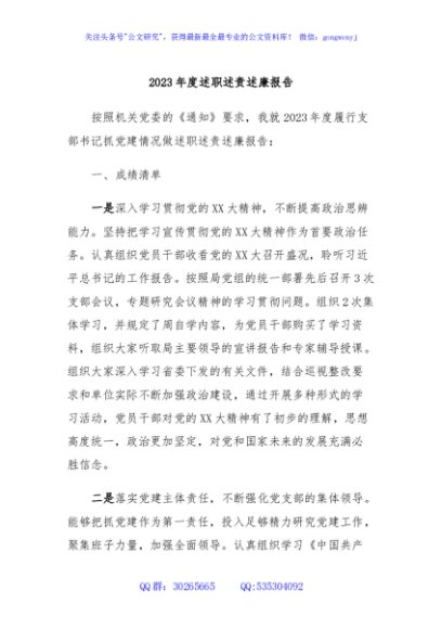 2023年度述职述责述廉报告