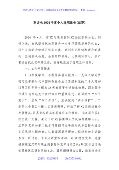 副县长2024年度个人述职报告(挂职)