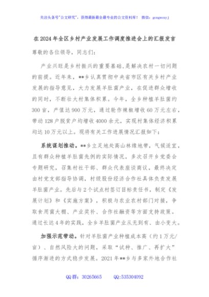 在2024年全区乡村产业发展工作调度推进会上的汇报发言