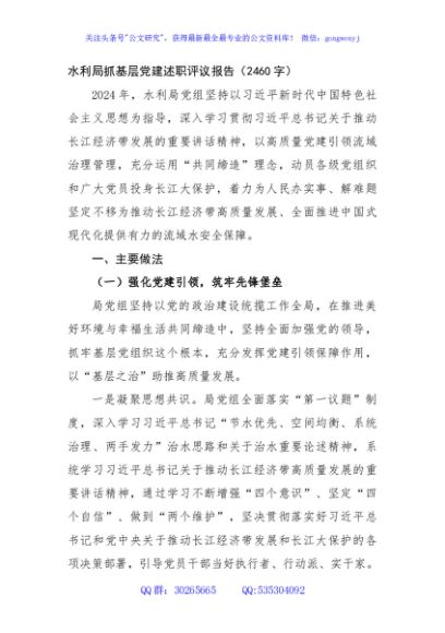 水利局抓基层党建述职评议报告（2460字）