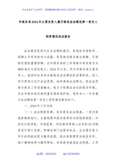 市商务局2024年主要负责人履行推进法治建设第一责任人职责情况述法报告