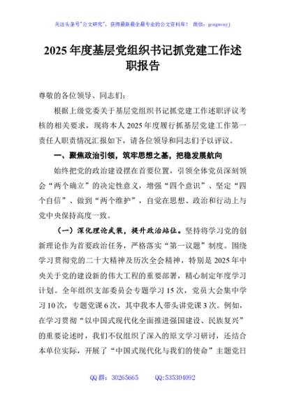 2025年度基层党组织书记抓党建工作述职报告