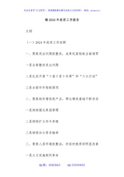 镇2024年政府工作报告