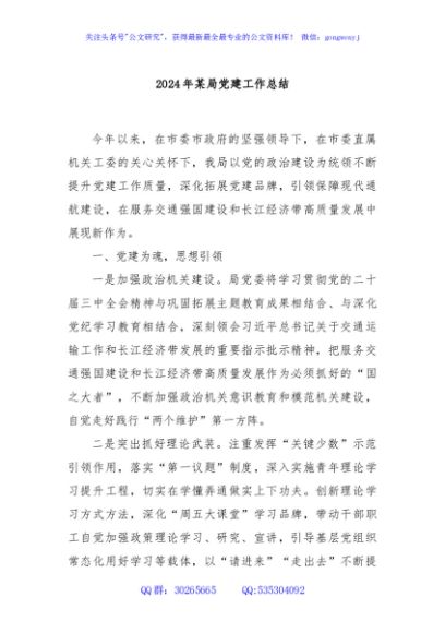 2024年某局党建工作总结