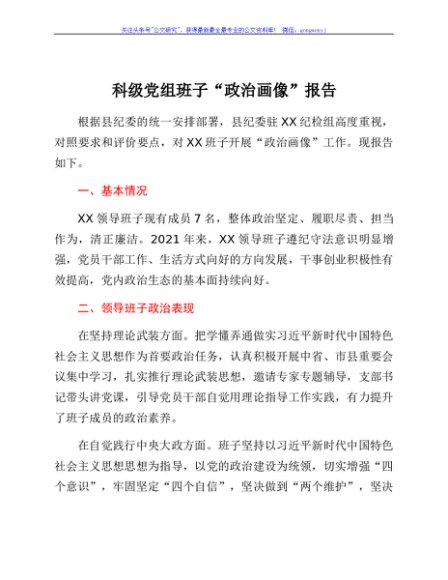 科级党组班子“政治画像”报告