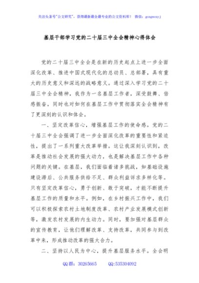 基层干部学习党的二十届三中全会精神心得体会