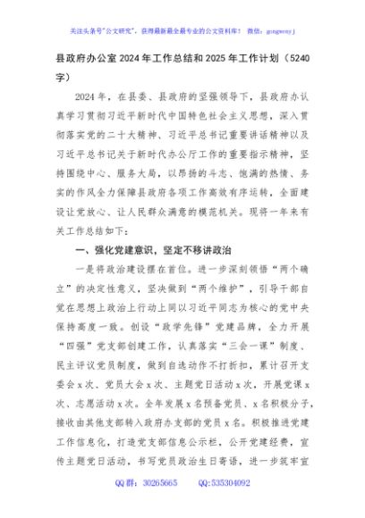 县政府办公室2024年工作总结和2025年工作计划（5240字）