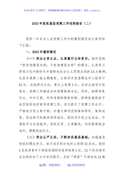 2023年度抓基层党建工作述职报告（二）