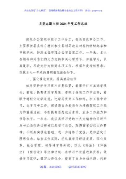 县委办副主任2024年度工作总结