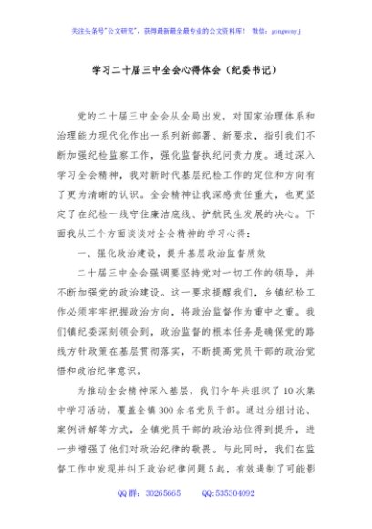 学习二十届三中全会心得体会（纪委书记）