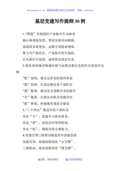 基层党建写作提纲30例