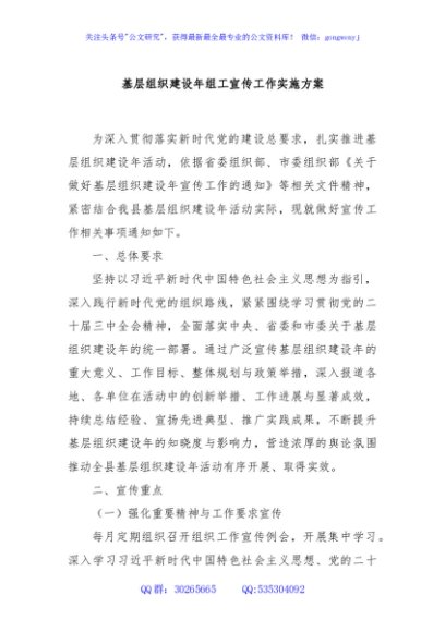 基层组织建设年组工宣传工作实施方案