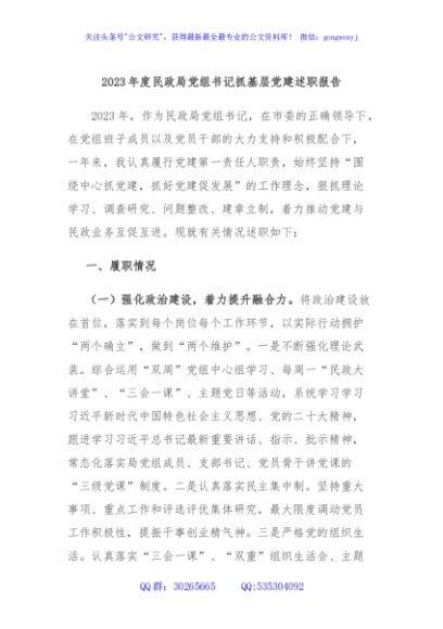 2023年度民政局党组书记抓基层党建述职报告