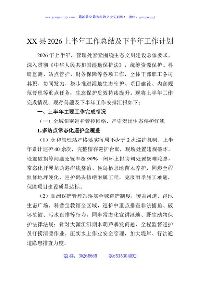 XX县2026上半年工作总结及下半年工作计划