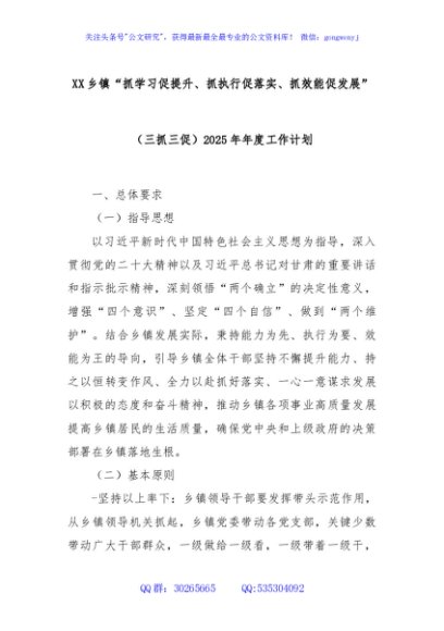 XX乡镇“抓学习促提升、抓执行促落实、抓效能促发展”（三抓三促）2025年年度工作计划