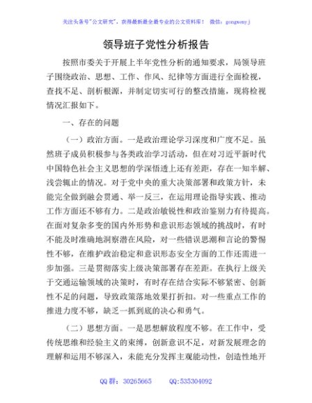 领导班子党性分析报告3000字