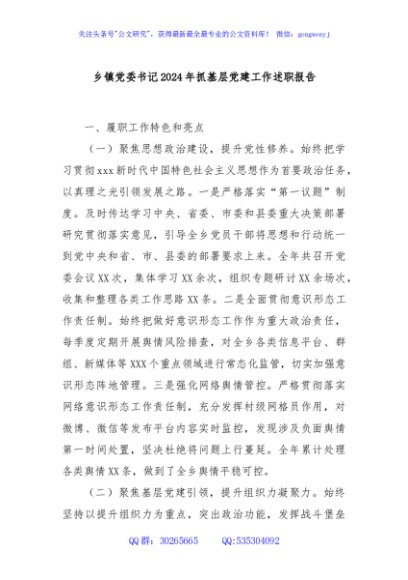 乡镇党委书记2024年抓基层党建工作述职报告