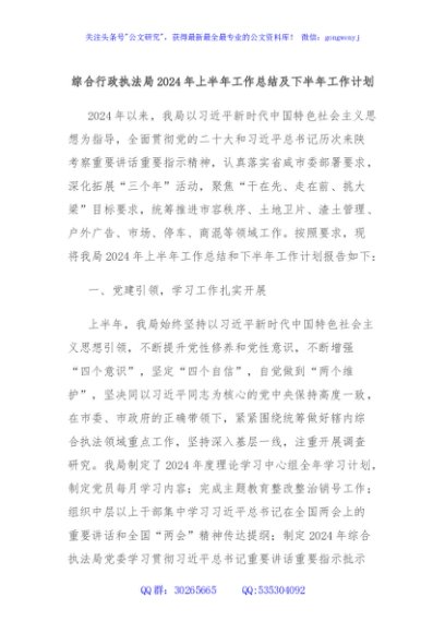 综合行政执法局2024年上半年工作总结及下半年工作计划