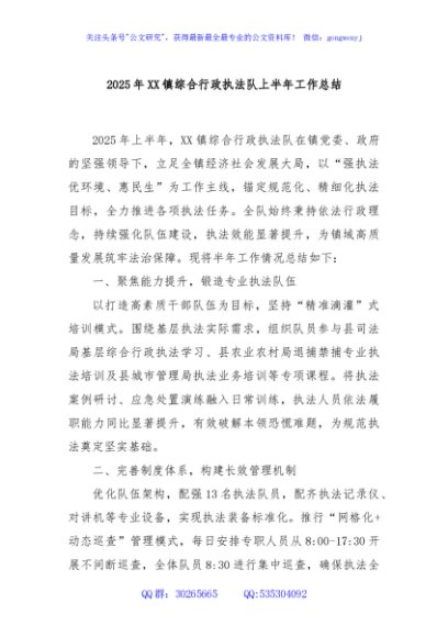 2025年XX镇综合行政执法队上半年工作总结
