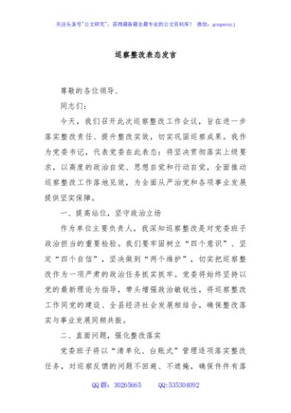 巡察整改表态发言
