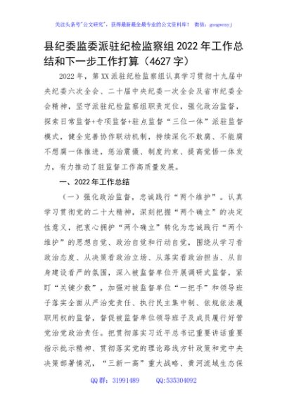 派驻纪检监察组2022年工作总结和下一步工作打算