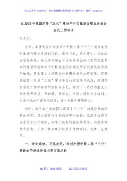 在2025年集团纪检“三化”建设年行动推进会暨业务培训会议上的讲话