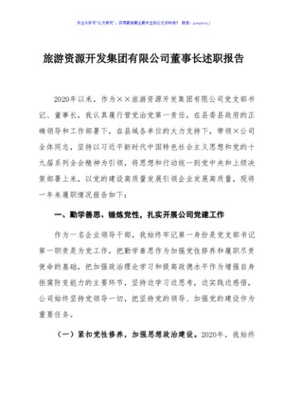 旅游资源开发集团有限公司董事长述职报告