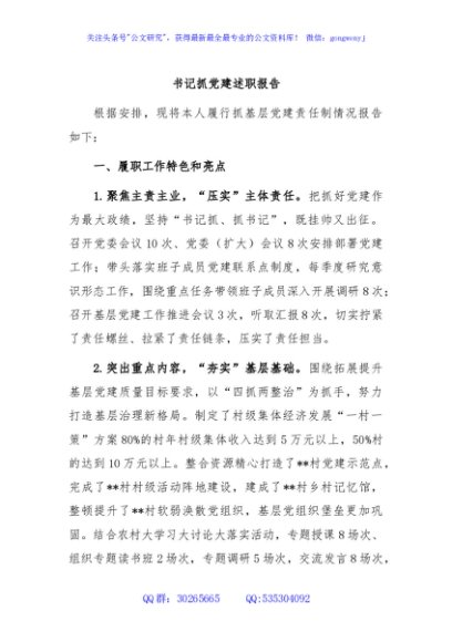  书记抓党建述职报告